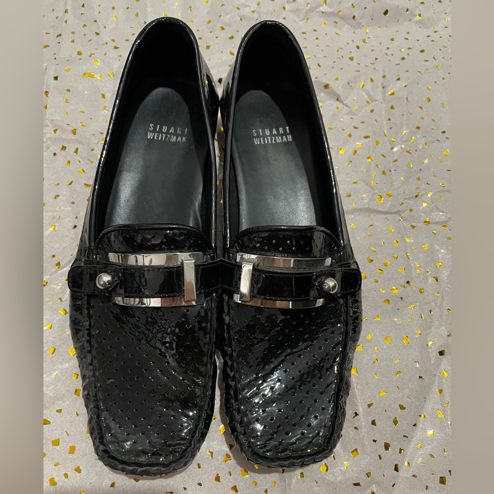 Stuart Weitzman Womens Black Patent Leather Flats 7.5